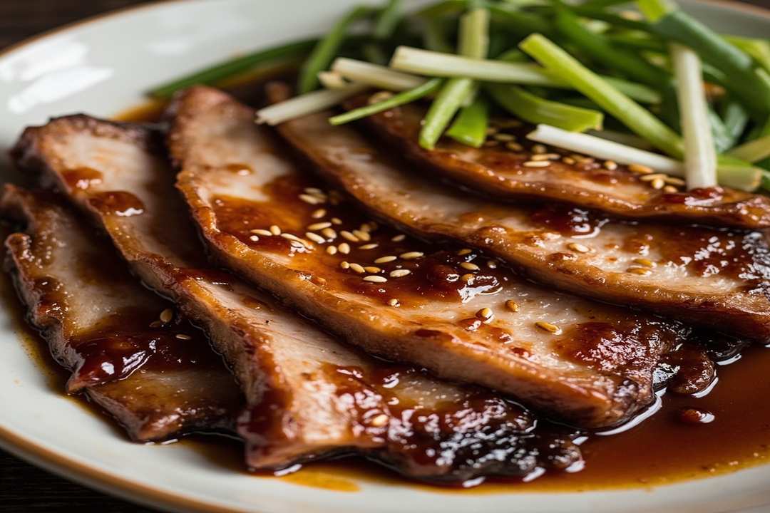 Close-up of Cantonese roast pork belly texture
