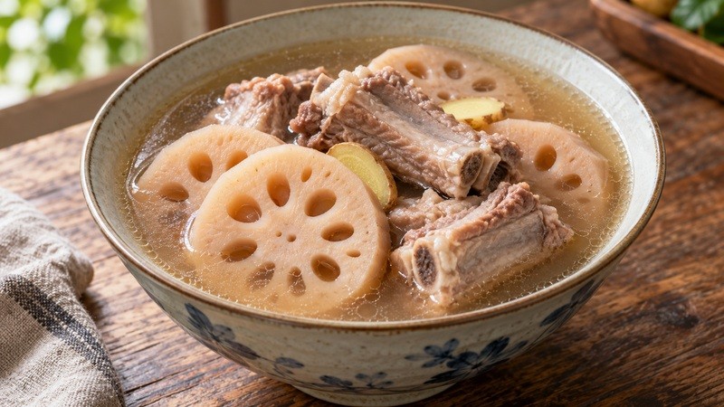 Finished lotus-root and pork-rib soup